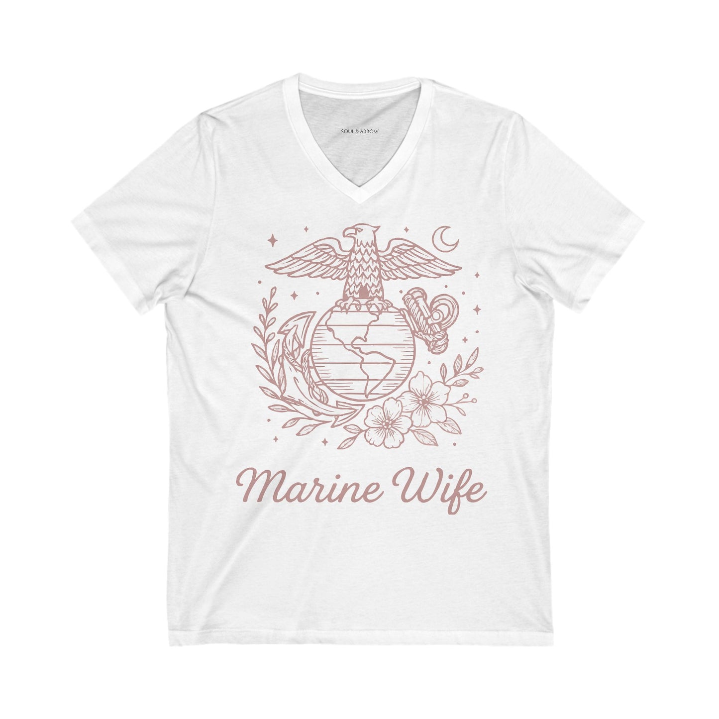 Marine Wife V-Neck Tee - Unisex Jersey Short Sleeve White Shirt for Proud Wives