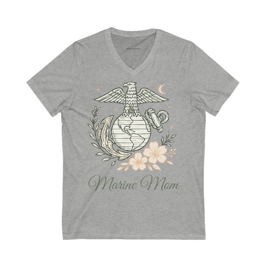 Marine Mom V-Neck Tee - Unisex Jersey Short Sleeve Shirt for Proud Moms