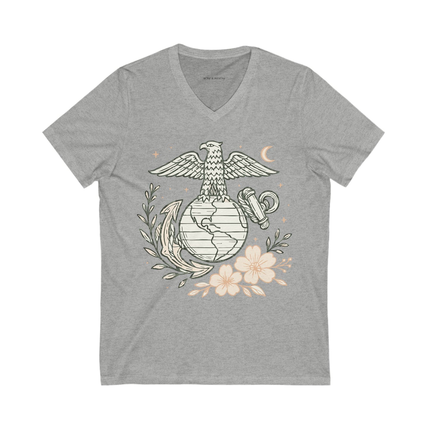 🌸 USMC Floral Emblem V-Neck Tee – Grace & Grit United