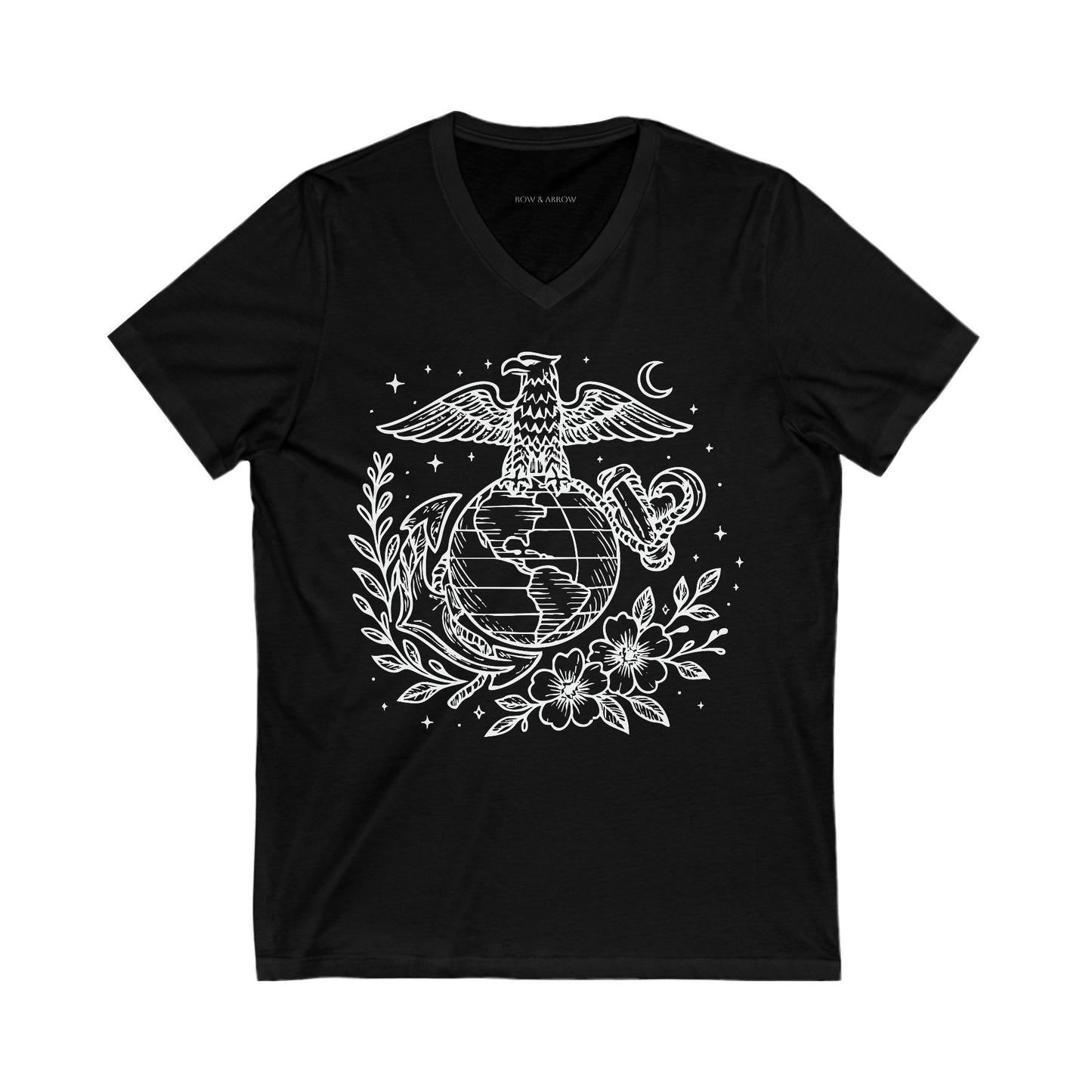 🌸 USMC Floral Emblem V-Neck Tee – Grace & Grit United (multiple colors available)