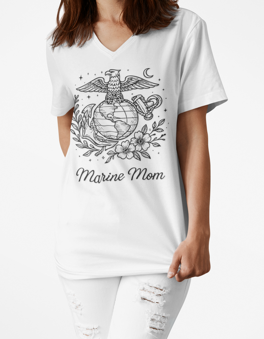 Marine Mom V-Neck Tee - Unisex Jersey Short Sleeve Shirt for Proud Mothers