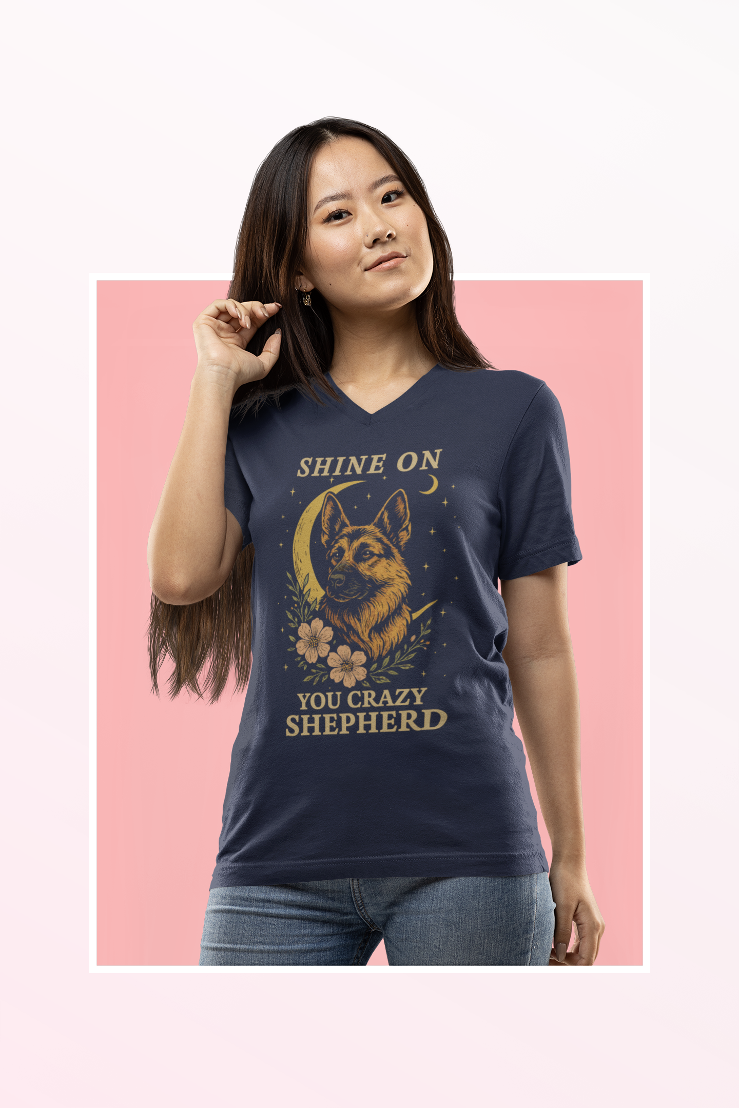 🌙 Shine On You Crazy Shepherd – Vintage Rock Vibe V-Neck Tee