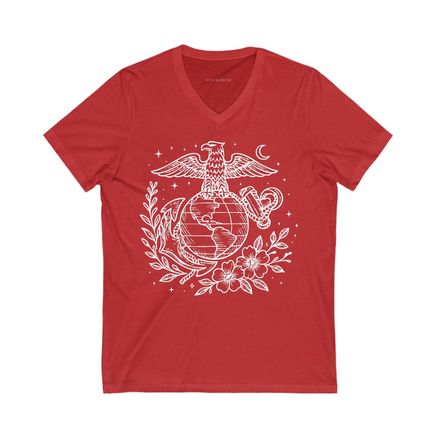🌸 USMC Floral Emblem V-Neck Tee – Grace & Grit United (multiple colors available)
