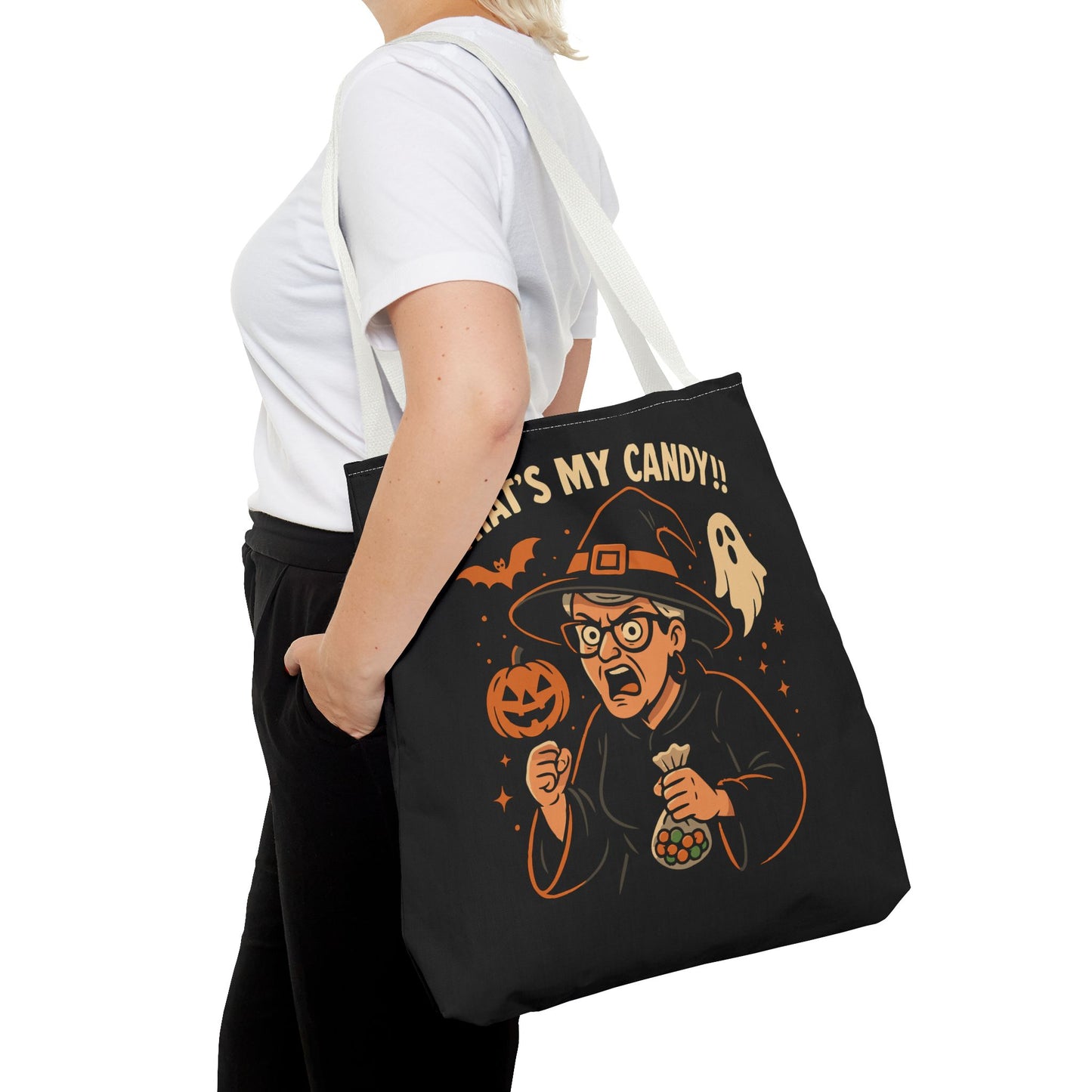 Halloween Witch Tote Bag, Trick or Treat Bag, Spooky Gift, Candy Collector Tote, Fall Shopping Bag, Funny Witch named Karen
