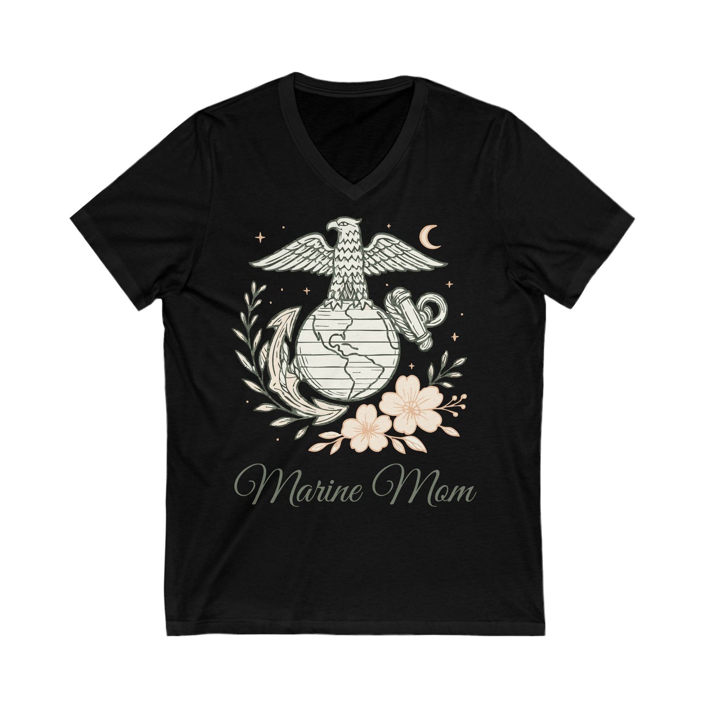 Marine Mom V-Neck Tee - Unisex Jersey Short Sleeve Shirt for Proud Moms