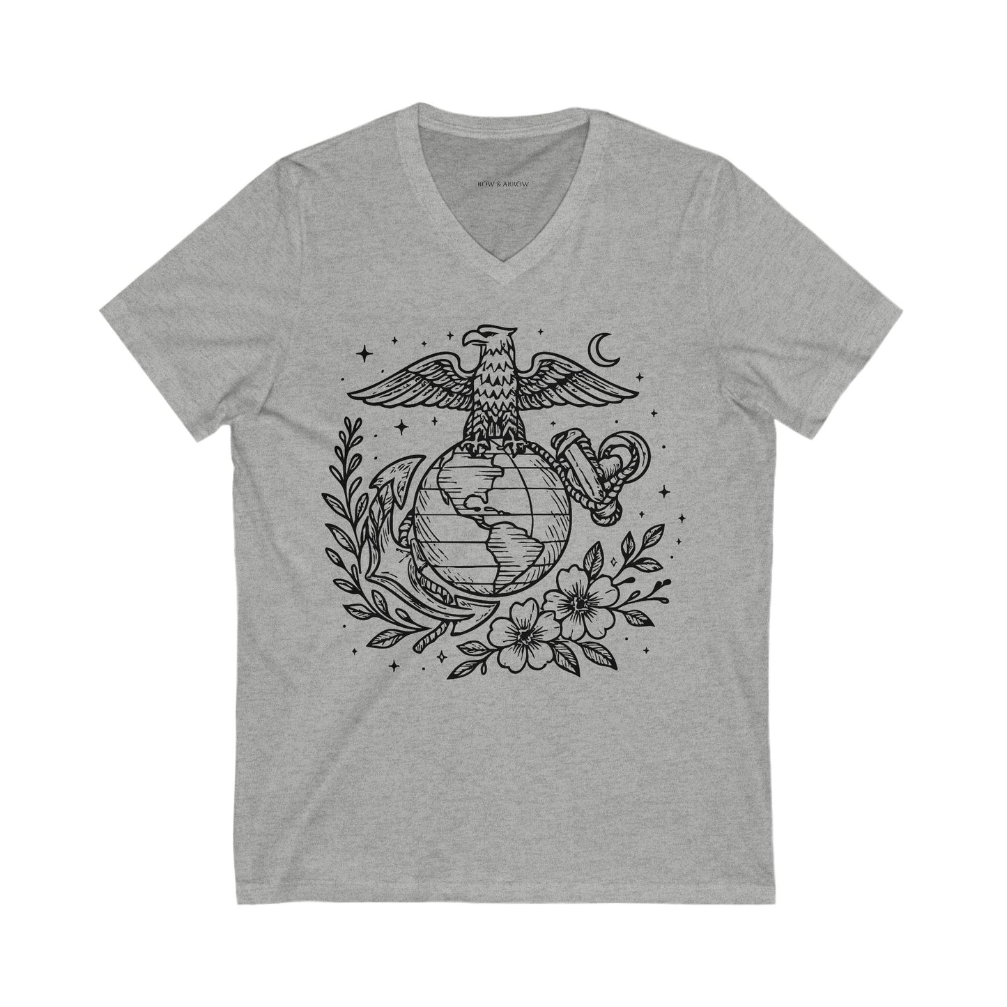 🌸 USMC Floral Emblem V-Neck Tee – Grace & Grit United (multiple colors available)