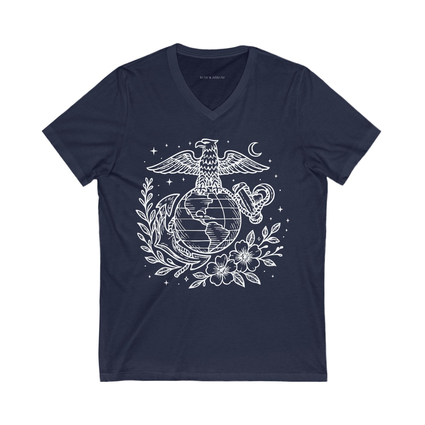 🌸 USMC Floral Emblem V-Neck Tee – Grace & Grit United (multiple colors available)
