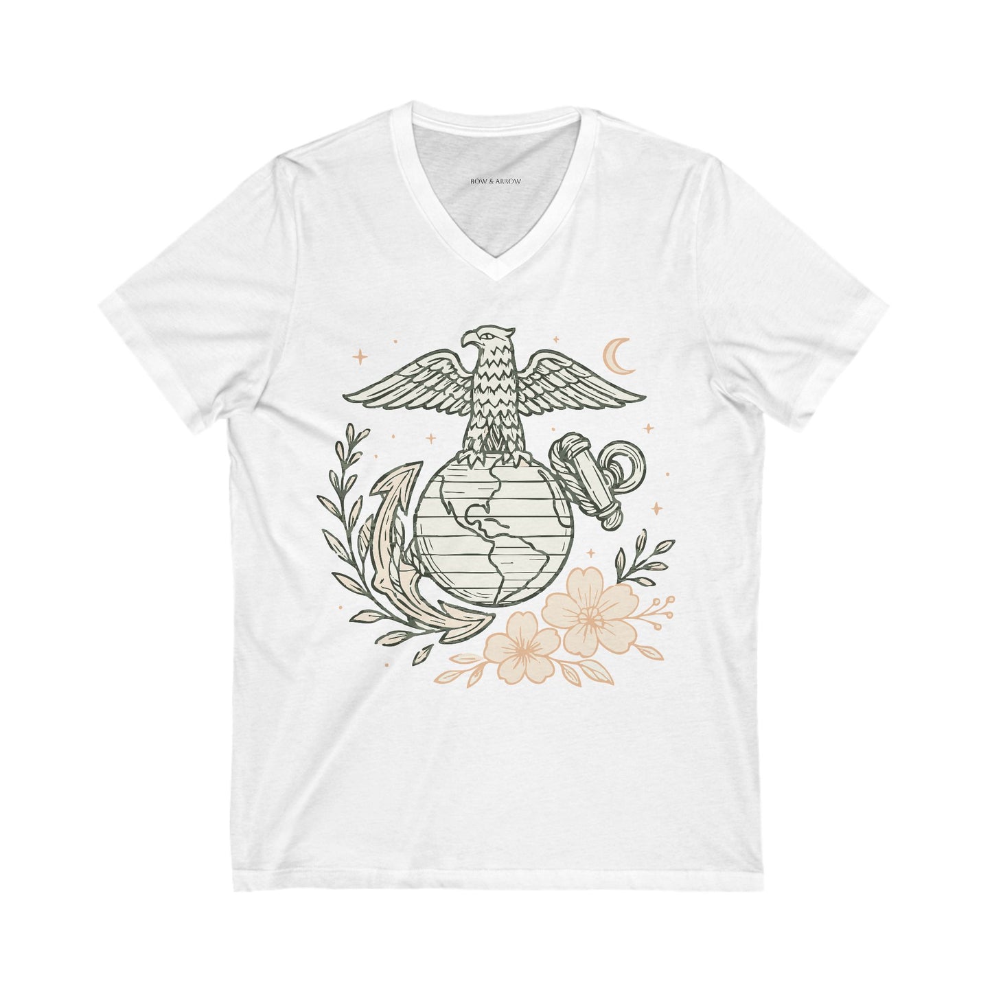 🌸 USMC Floral Emblem V-Neck Tee – Grace & Grit United