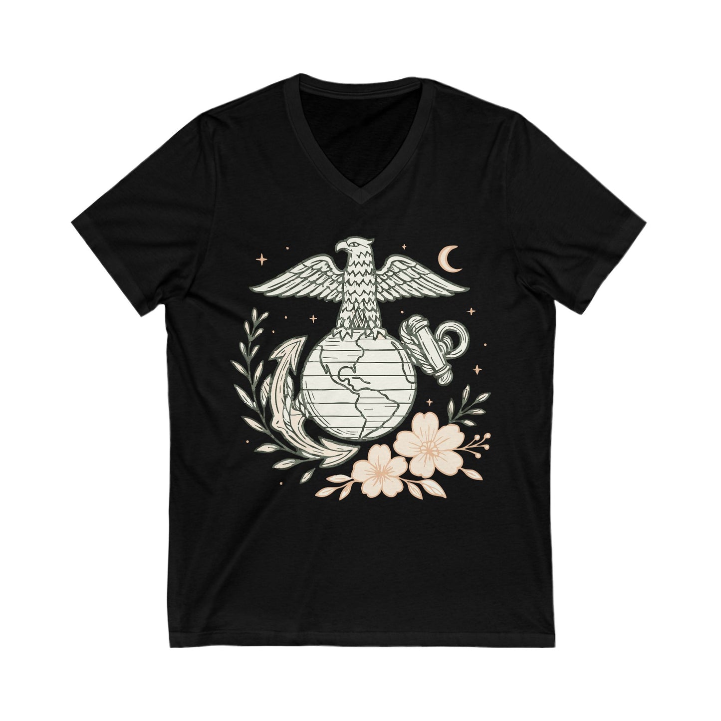 🌸 USMC Floral Emblem V-Neck Tee – Grace & Grit United
